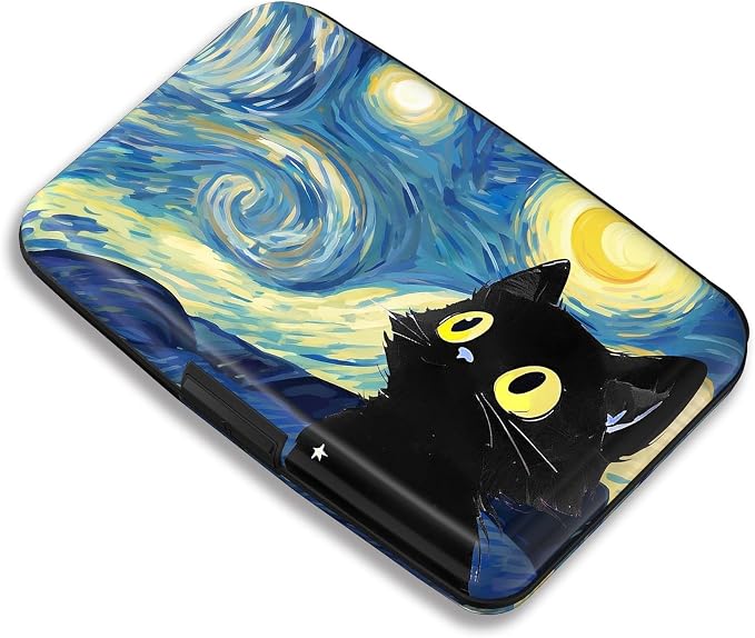Maicican RFID Blocking Aluminum Credit Card Holder | Slim Metal Wallet for Women & Men, Business Card Case for Travel, Fits Front Pocket, Card holder wallet - Starry Sky Cat by Maicican