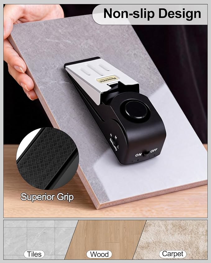 3 Pack Door Stop Alarm, Door Stopper with 120DB Security Alarm, Floor Wedge Door Stop Siren, Door Security Devices for Traveling, Apartment, Hotel and Home, Black - Image 6