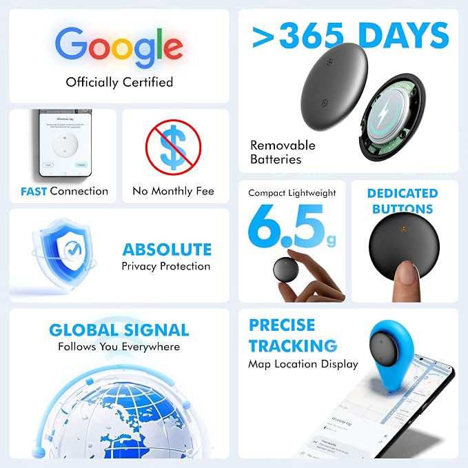 Bluetooth Tracker 4-Pack Smart Tag for Android & Samsung | 3-Year Battery Life, IP66 Waterproof,100db, Item Finder for Keys, Wallet, Luggage. Works with Google Find Hub. - Image 3