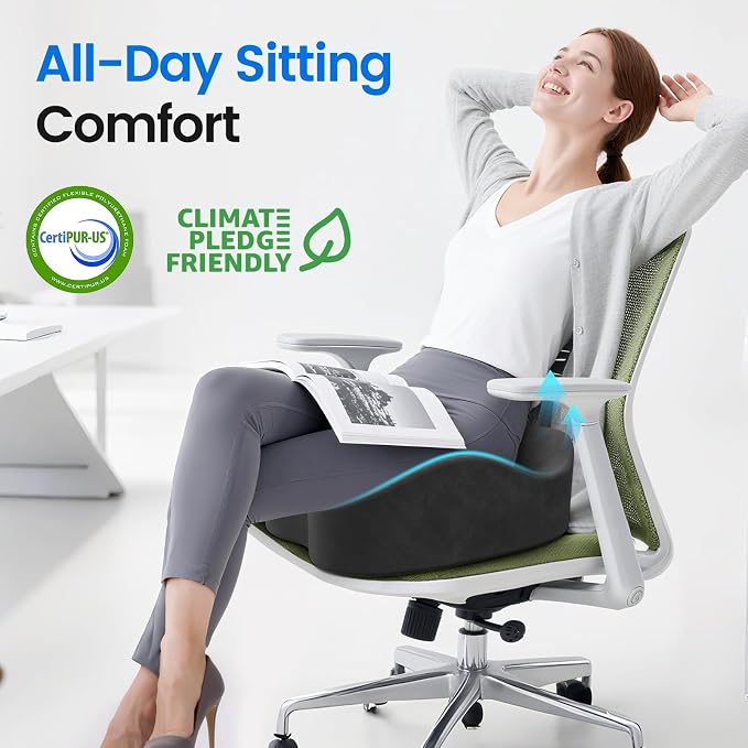 Seat Cushion, Non-Slip Memory Foam Chair Cushion for Taibone, Grey/X-Large | Chair Pillow with Handles for Car Office Chair, Tailbone/Sciatica Easing& Post-Surgery Recovery Chair Cushion - Image 3