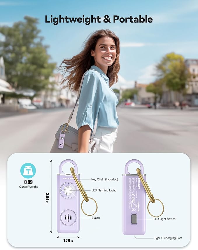 TECKNET Rechargeable Personal Safety Alarm for Women, 130dB Self Defense Keychain Alarm with SOS Strobe Light, Low Battery Notice, Personal Alarm Loud Siren Safety Keychain for Girls Kids Elderly - Image 5
