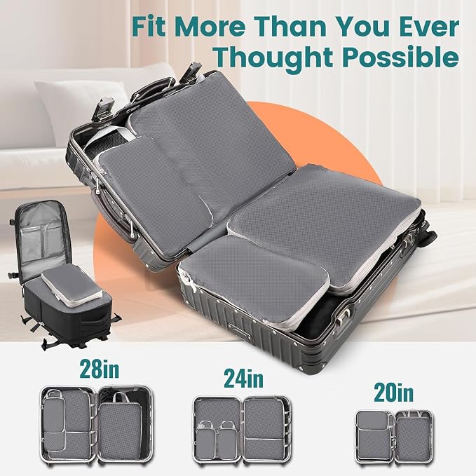 LANSKLBD 6/8 Set Packing Cubes for Suitcases Travel Luggage Packing Organizers,Travel Accessories Essentials Luggage Organizer with Shoe/Tioletry/Laundry Bag (Grey, 4 set) - Image 4