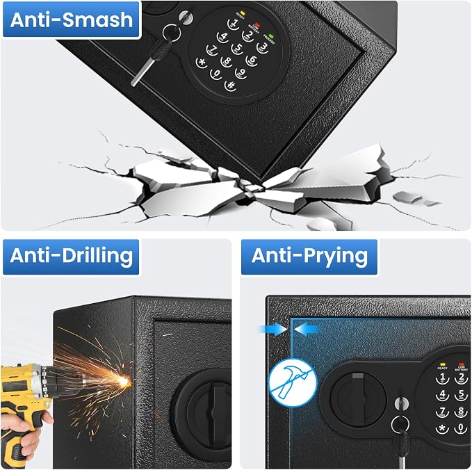 0.5 Cu Ft Mini Safe Box with Fireproof Document Bag, Money Safe with Keys & Pass Code & Wall Mount Kits, Small Safes with Smart Alert System for Money, Jewelry, and Documents【2026 New】 - Image 3