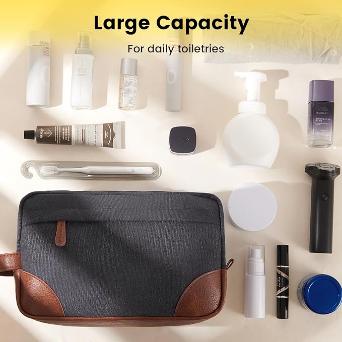 Vorspack Canvas Travel Toiletry Bag for Men, Large, Dark Grey | Water-Resistant Travel Bag for Toiletries, Large Capacity, Organized Compartment, Suitable for Shaving, Grooming, Accessories - Image 6