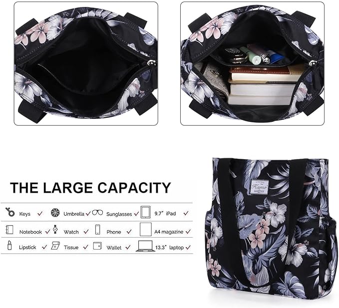 KAMO Floral Tote Bag - Waterproof Lightweight Handbags Travel Shoulder Bag for Hiking Yoga Gym Swimming Travel Beach - Image 5