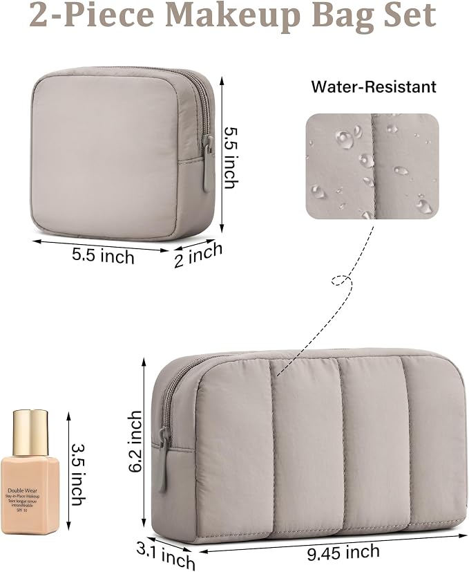 2 Pcs Makeup Bag Travel Toiletry Bag for Women Puffy Padded Cosmetic Pouch Purse Wide-open Makeup Organizer Case Travel Essentials - Image 4