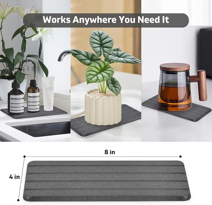 Large Stone Dish Drying Mat for Kitchen Counter, Quick Dry Dish Drying Mats, Foldable Absorbent Diatomaceous Earth Mats for Dishes Bottles Cup, Match Any Countertop (Gray Marble 28"×16" & 8"x4") - Image 6