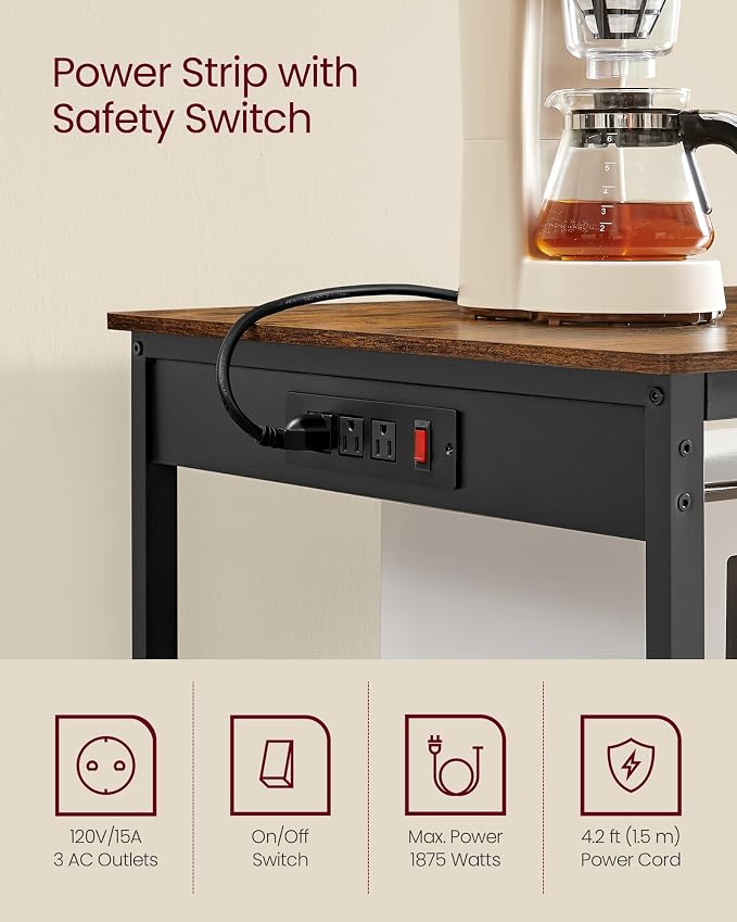 VASAGLE Kitchen Island with 3 Shelves, 39.4 Inches Width Kitchen Shelf with Power Strip, Large Worktop, Stable Steel Structure, Industrial, Easy to Assemble, Rustic Brown and Black UKKI105K01 - Image 5