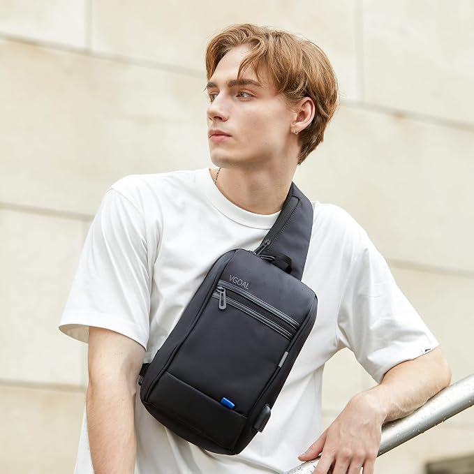 VGOAL Crossbody Bag Sling Bag for Men Sling Backpack Daypack | Waterproof,USB Charge Port,Minimalist,RFID Pocket,9.7 Inch IPad,Anti-theft pocket,Small,Travel Sport Running Hiking - Image 2
