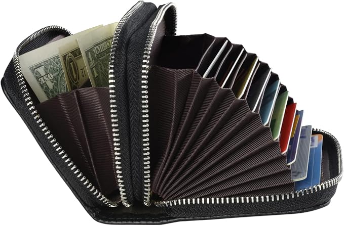 Women's RFID Blocking Leather Zipper Card Wallet Small Purse Credit Card Case Holder for Mother Day Gift (Black) - Image 3