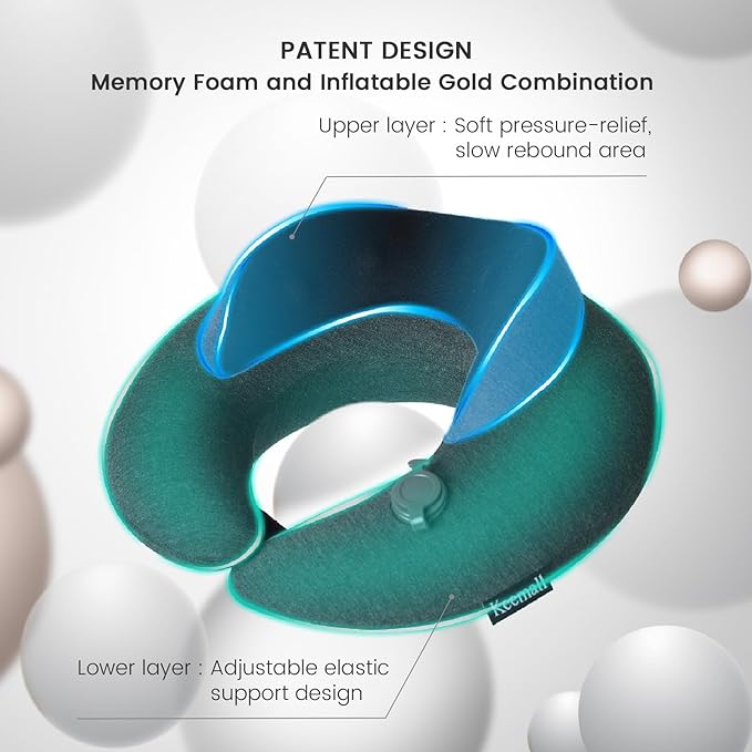 Keemall Portable Inflatable Travel Neck Pillow Flight & Airplane Essentials | 3rd Generation Air-Filled Headrest, Double Comfort, Includes Separate Storage Bag for Business Traveling & Long Flight - Image 3