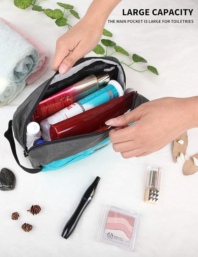 GOX Travel Small Toiletry Bag for Men Nylon Dopp Kit Medicine Bag Travel Organizer Pouch Shave Kits for Teens Toiletry Essentials Bathroom Compact (Turquoise, 9.8 * 4.3 * 3.3 Inches) - Image 3