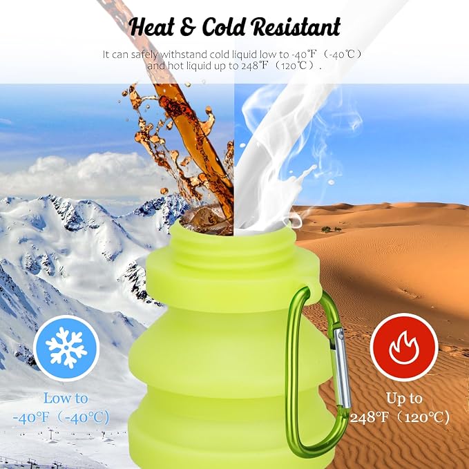 Nefeeko Collapsible Water Bottle, Reuseable BPA Free Silicone Water Bottles | Foldable Water Bottles for Travel Gym Camping Hiking, Portable Leak Proof Sports Water Bottle with Carabiner - Image 7