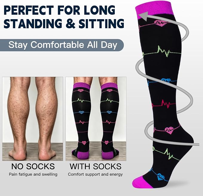 3 Pairs Compression Socks for Women Men 20-30mmhg Knee High Stocking for Sports Running Travel Nurses - Image 6