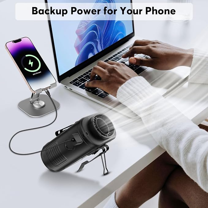 AI Portable Fan Rechargeable -10000mAh, 40H Work Time with 5 Speeds 16000RPM Strong Airflow, Personal Waist Fan with LED Light for Clip On Belt, Neck, Desk, Outdoor Indoor Jobsite Camping Travel - Image 6