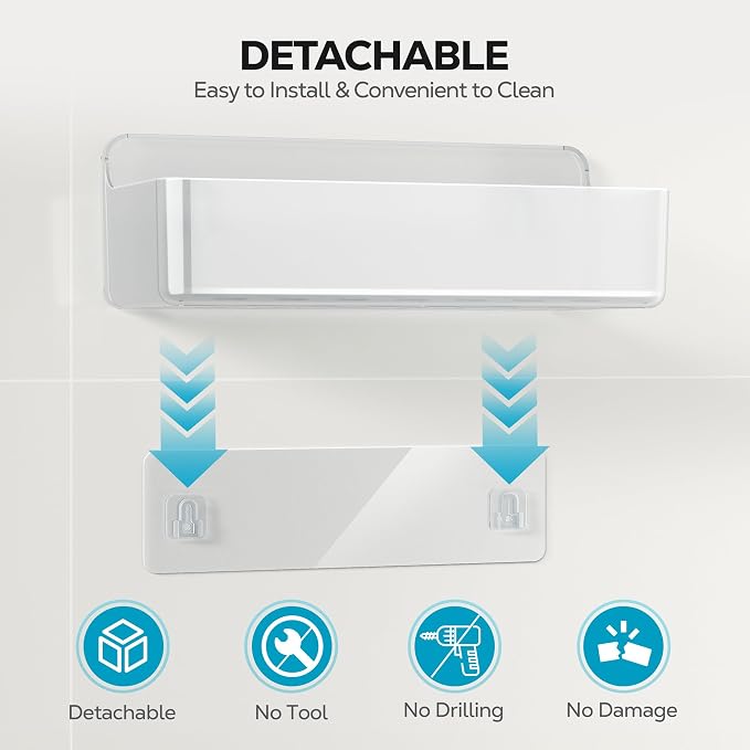 Nieifi Adhesive Shower Shelves, Clear, 3 Pieces | Rustproof ABS, Large Capacity, Removable Design, Easy-Clean, No Drilling Shower Organizer for Bathroom Storage & Home Decor - Image 5