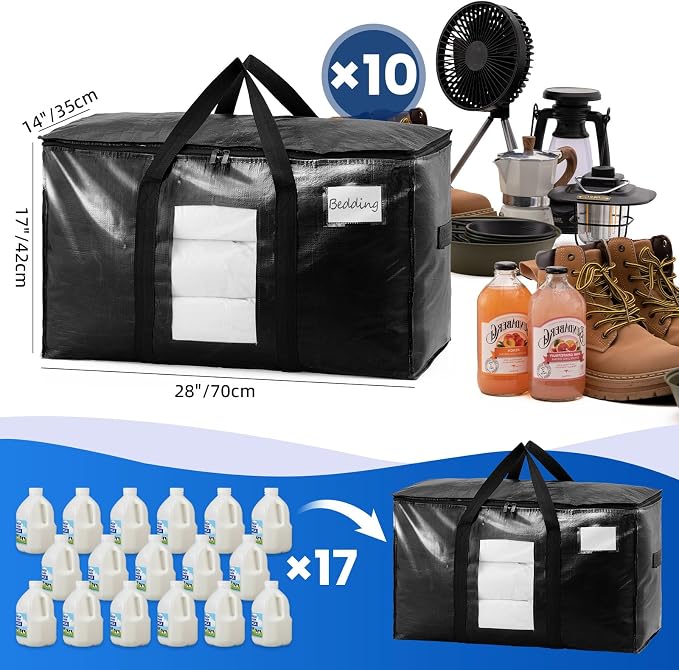 TAILI 10 Pack Black Extra Large Moving Bags,Storage Bag with Visible Window | 93L Heavy Duty Totes For Storage,Wrap Around Handles,Alternative to Moving Boxes, College Dorm,Perfect for Moving - Image 6