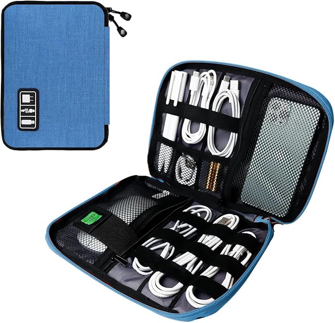 Lcsmaokin Electronics Travel Organizer,Portable Waterproof Electronic Travel Storage Bag for Small Charging Cord Storage,Charger,SD Card etc,for Travel,Business-Blue Black by Lcsmaokin