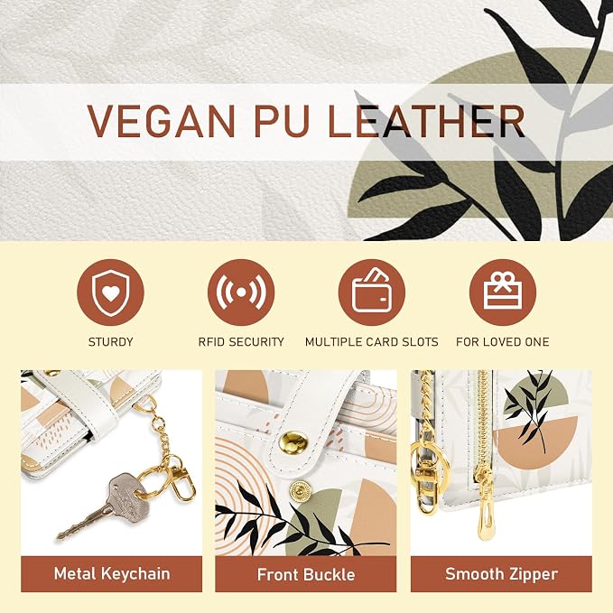Jogjam Abstract Boho Leaves Rfid Women Wallet, Small Credit Card Holder | PU Leather Bifold Cash Zipper Coin Pocket ID Window, for Female Ladies Teen Girls Girly Gifts - Image 6