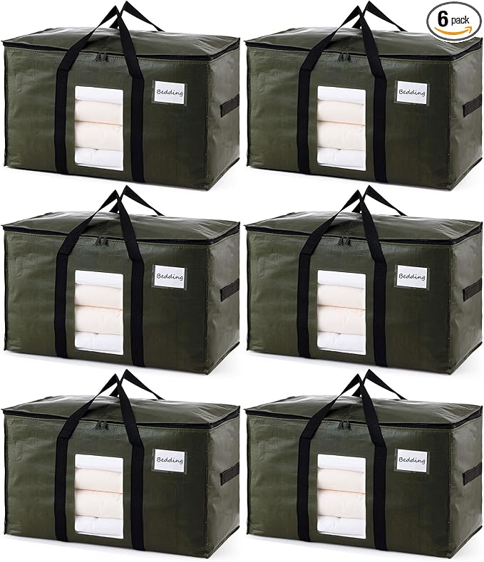 TAILI 6 Pack Green Extra Large Moving Bags,Storage Bag with Visible Window | 93L Heavy Duty Totes For Storage,Wrap Around Handles,Alternative to Moving Boxes, College Dorm,Perfect for Moving by TAILI