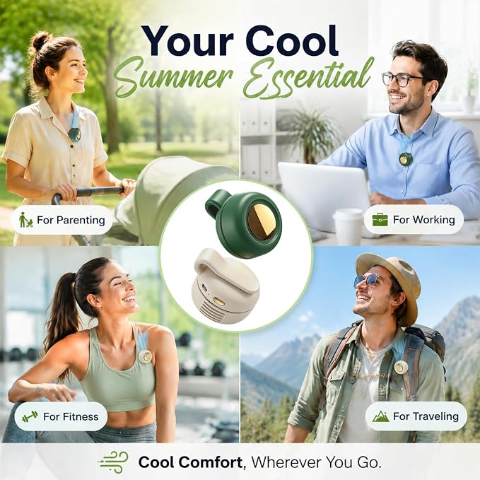 Portable Clip-on Fan Silent Bladeless Mini Fan | 360°Rotation 3-speed Modes Whirlwind Waist Clips Fans Hands-Free Cooling Fan Outdoor Trip Work Travel White-Green 2 Pack - Image 7
