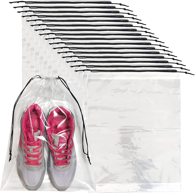 100 Pcs Shoe Bags for Travel,Large Transparent Travel Shoe Bags for Packing,Clear Plastic Drawstring Bag Shoe Dust Bags,Portable Shoes Organizers Pouch with Rope for Men and Women by Irrmshr