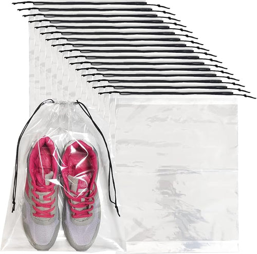 100 Pcs Shoe Bags for Travel,Large Transparent Travel Shoe Bags for Packing,Clear Plastic Drawstring Bag Shoe Dust Bags,Portable Shoes Organizers Pouch with Rope for Men and Women by Irrmshr