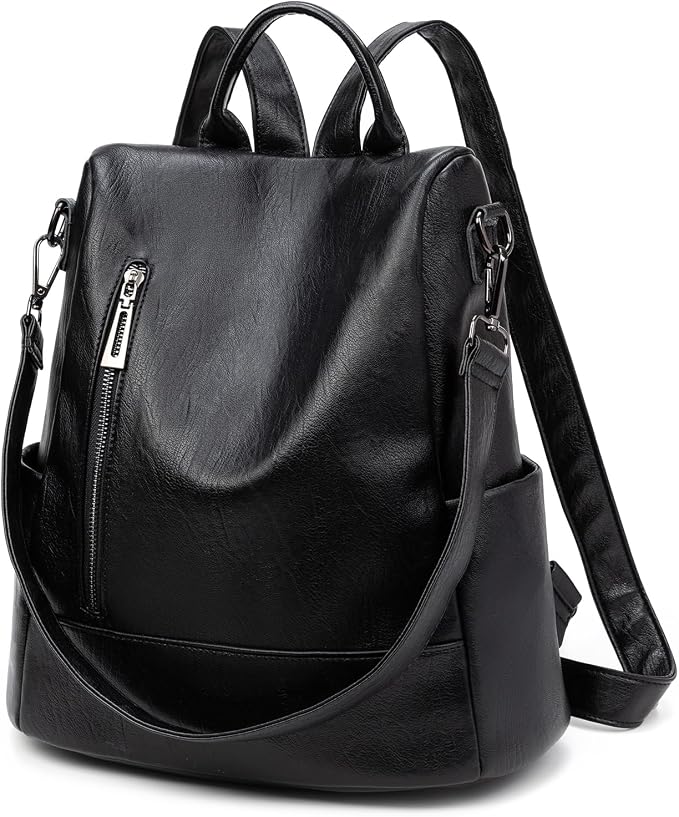 Fashion Backpack Purse For Women Anti-theft Rucksack Pu Leather Lightweight Water-resistant Shoulder Bag, Black by Didida