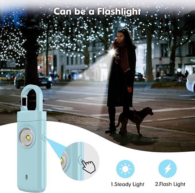 Rechargeable Personal Alarm for Women, College Dorm Essentials | 130dB Keychain Alarm with Flashlight, Safety Gifts for Teen Girl, Daughter, Student, Birthday Gift Stocking Stuffers, Aqua - Image 4