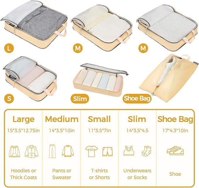 BAGAIL 6 Set Ultralight Compression Packing Cubes Packing Organizer for Travel Accessories Luggage Suitcase Backpack - Image 2