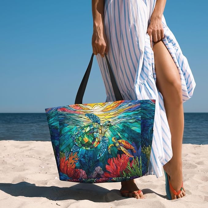 Beach Bag Tote Bags Waterproof Sandproof for Women Large Beach Tote Pool Bag Foldable with Zipper for Travel Weekend - Image 3