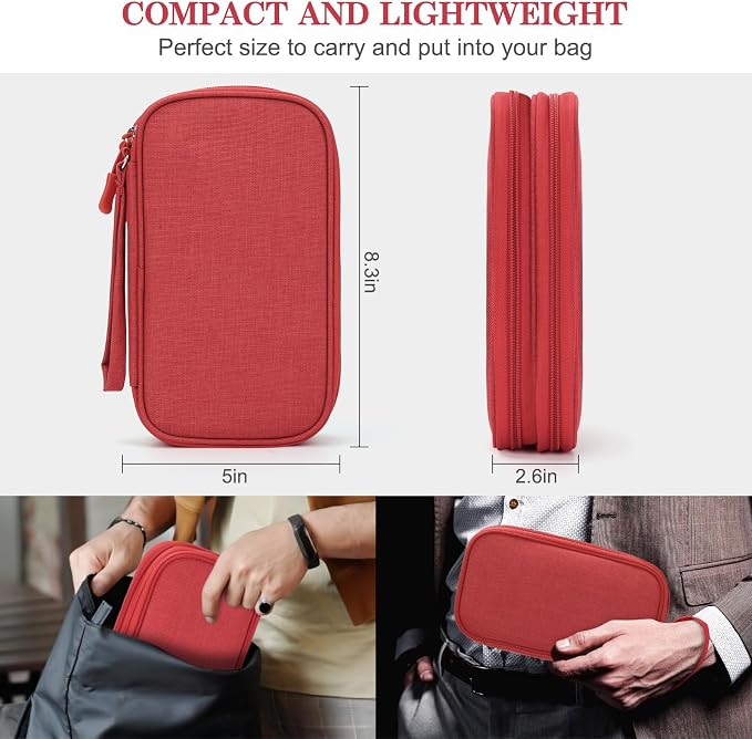 FYY Electronic Organizer, Travel Tech Pouch Bag, Medium, Red | Wrist Strap, Waterproof, Double Layers Portable Electronics Travel Carrying Case for Cord, Charger, Daily Business Trips Use - Image 2