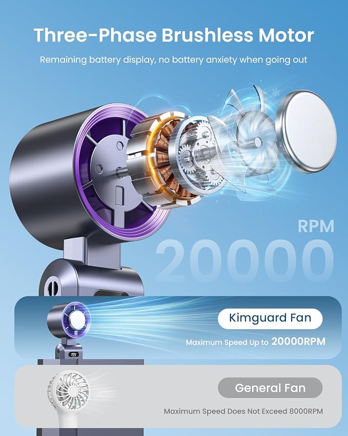 Handheld Portable Turbo Fan with Ice Cooler, Speed (1-199) Rechargeable Personal Fan[20000 RPM] Small Pocket Fans for Travel/Outdoor/Home/Office, Purple - Image 4