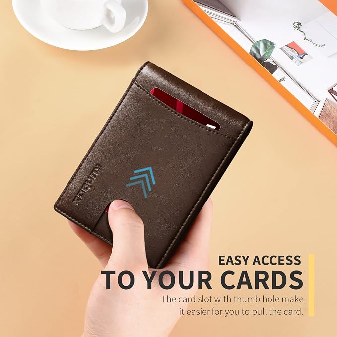 RUNBOX Slim Wallet for Men Genuine Leather RFID Blocking Bifold Minimalist Front Pocket Mens Wallet with Money Clip Thin Gift Box - Image 4
