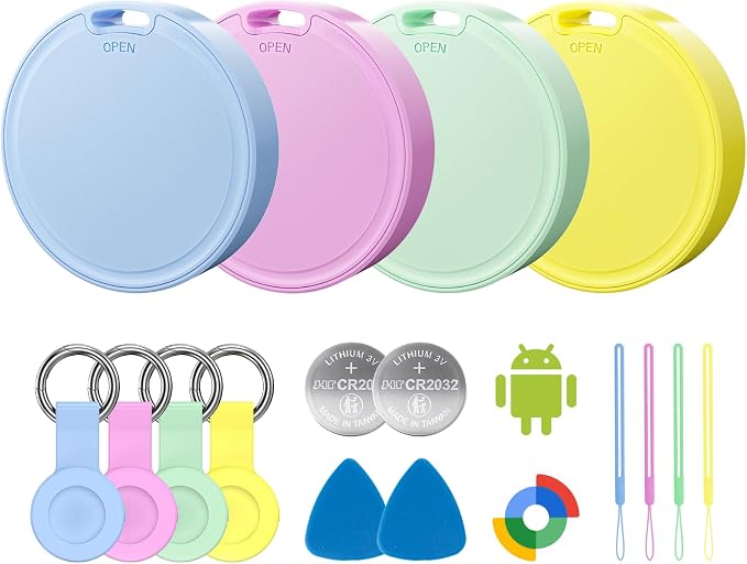 Air Tags for Android,Air Tags-4 Pack Android,Air Tracker Tags with 4 Case,2 Year Battery Life,Google Find Trackers for Google'S Find Hub App,IP65 Waterproof Luggage Tracker for Key,4 Colour by Vodyfu365-DayReturnGuarant