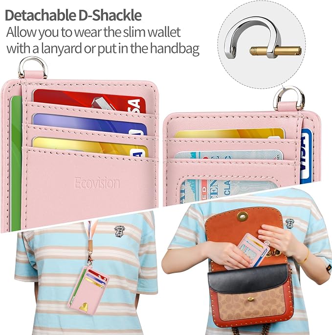 Slim Minimalist Front Pocket Wallet, RFID Blocking Credit Card Holder Wallet with Detachable D-Shackle for Men Women - Image 4