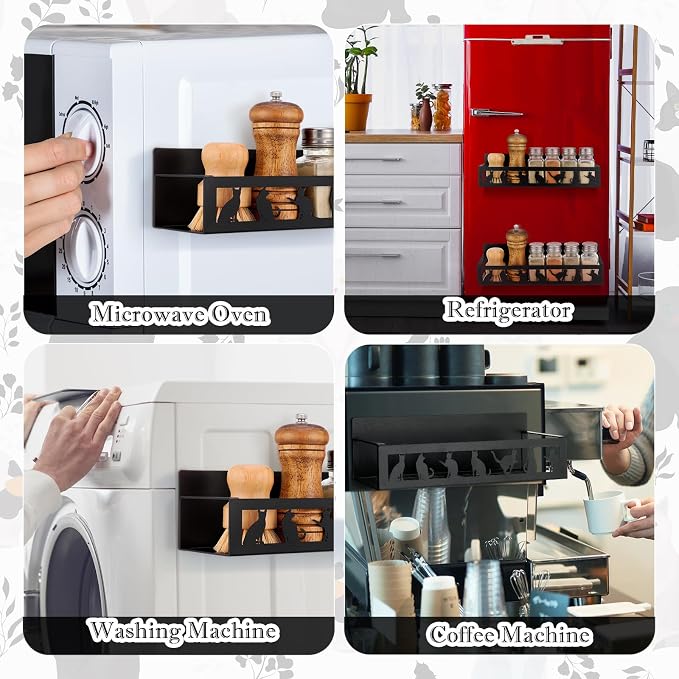 Beeveer 2 Pcs Magnetic Spice Rack for Refrigerator, Black Cat | Halloween Witch Kitchen Decor, Cat Lovers Gifts, Farmhouse Home Accessories, 2 Sizes Metal Storage Shelf for Fridge Spices - Image 4