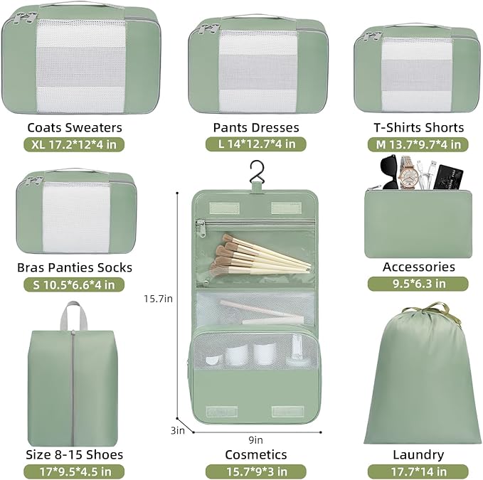 BAGAIL 6 Set/8 Set/10 Set Packing Cubes Various Sizes Packing Organizer for Travel Accessories Luggage Carry On Suitcase - Image 2