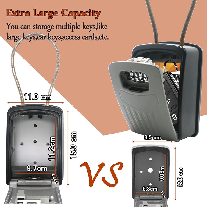 Extra Large Key Storage Security Lock,V-Resourcing Re-settable 4 Digit Combination Lock Box with Removable Chain,Share and Secure Keys for Home,Office,Garage etc - Image 2