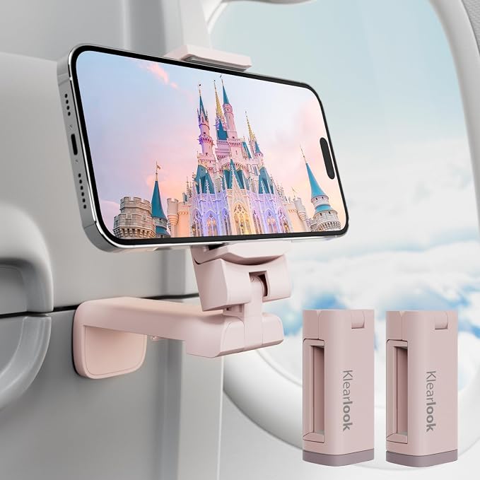 2 Pack Klearlook Universal Airplane Phone Holder, 360° Rotatable Phone Mount for Airplane Tray Table & Desk, Hands-Free Adjustable Phone Stand for Flight Essentials Must Have Accessories by KlearlookMaximizedClarity