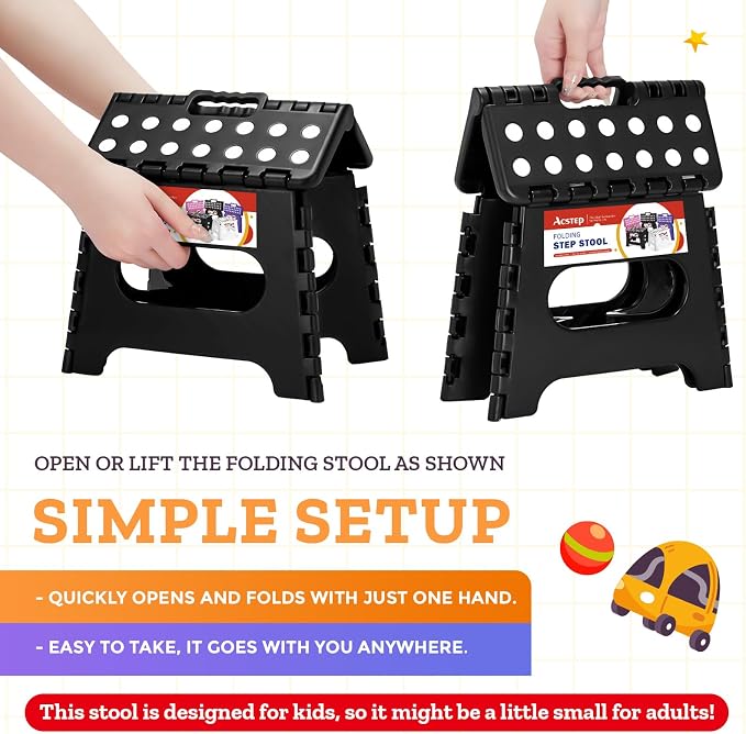 Collapsible Step Stool 7.5 Inch, Small Folding Stool, 176 lbs, Black | Lightweight Foldable Step Stool for Kids and Adults with Handle, for Kitchen, Bathroom, Car, and Compact Home Storage - Image 7