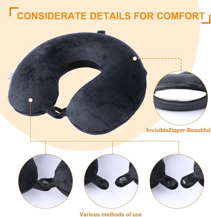 Travel Pillow,100% Pure Memory Foam U Shaped Neck Pillow,Super Lightweight Portable Headrest Great for Airplane, Car,Home,Office,Sleeping Rest (Black) - Image 5