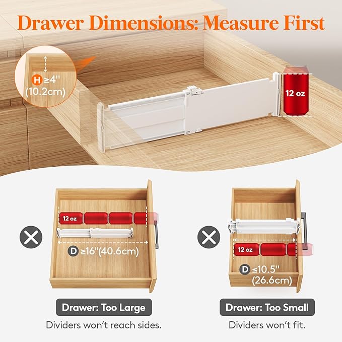 Lifewit 14 Pack 4" High Drawer Divider, Adjustable Drawer Organizer Clothes | 10.5"-16.5" Expandable White Plastic Separators for Dresser, Kitchen, Cabinet, Nursery, Office, Socks & Underwear Storage - Image 6