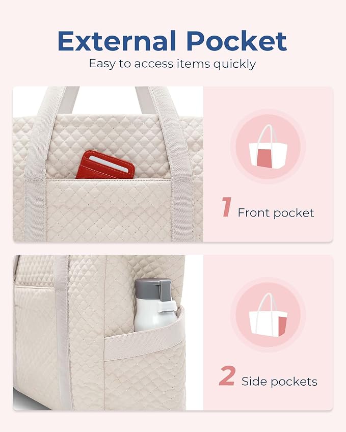 BAGSMART Crush Tote Bag for Women, 20L Puffer Work Tote with Zipper, Travel Essentials Quilted Nurse Hospital Bag - Image 4