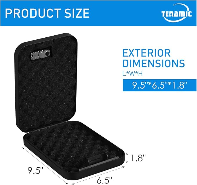 TENAMIC Pistol Safe, Portable Travel Gun Safe, Solid Steel Handgun Lock Box for Home, Gun Safes for Car, Black - Image 2