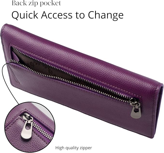 Bveyzi Ultra Slim Thin Leather RFID Blocking Credit Card Holder Bifold Clutch Wallets for Women - Image 5