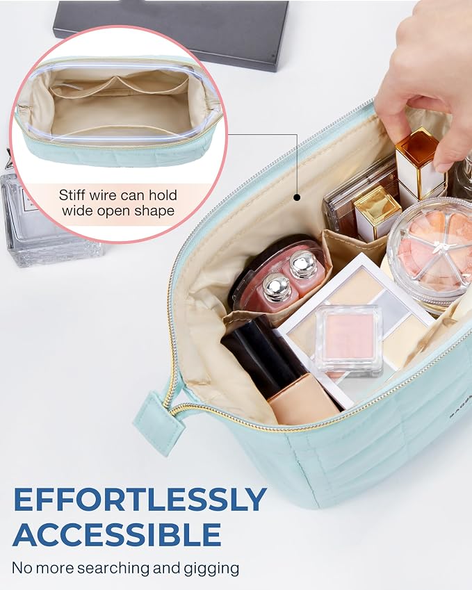 BAGSMART Makeup Bag Travel Toiletry Bag, Wide-open Zipper Pouch, Mint Green | Puffy Padded, Travel Essentials, Make Up Bag, For Women, Makeup Organizer, Toiletries Accessories Brushes - Image 3