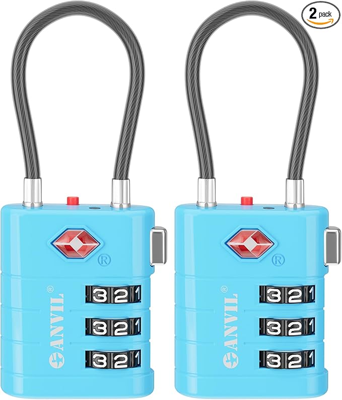 ANVIL TSA Approved Luggage Locks – High Security TSA008 Combination Travel Locks with Inspection Indicator for Suitcases and Backpacks. (2, Bule) by ANVIL
