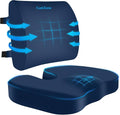 CushZone Seat Cushion and Lumbar Support Pillow for Office Chair, Blue | Ergonomic Memory Foam for Sciatica Pain Relief & Posture Correction, Non-Slip Chair Cushions for Car, Wheelchair and Travel by CushZone
