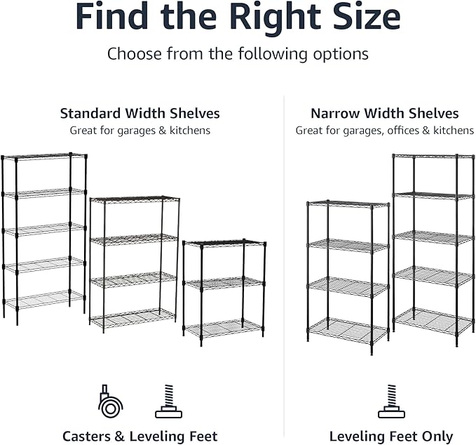 Amazon Basics 3-Shelf Adjustable Heavy Duty Steel Wire Rack Storage Shelving Organizer with Storage Space, Versatility and Ease of Use for Kitchen, Garage, 23.2" L x 13.4" W x 30" H, Black - Image 5